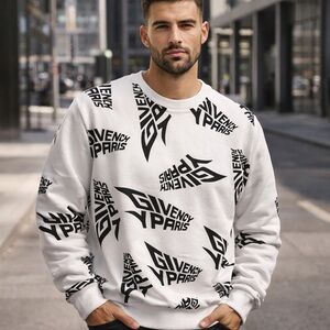 Givenchy Paris Logo Crewneck Sweatshirt White Black Size M